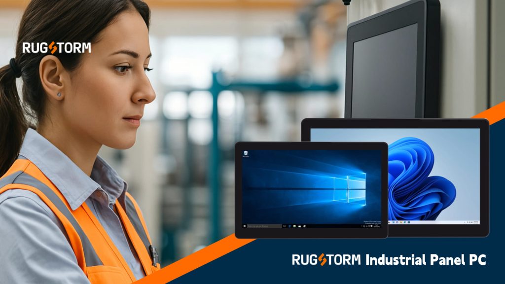 a women is trying to operate an industrial panel pc